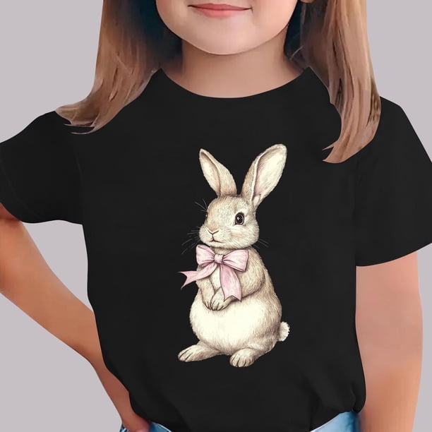 Blusas y camisas de manga corta con cuello redondo Camiseta estampada de manga corta de Pascua para niños Cuello redondo Manga corta Casual Versátil Para niñas Niños Top de poliéster