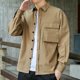 thumbnail image 2 of Camisas Oversize Hombre Abrigo de camisa de manga larga de rayas sólidas informales de para hombre (Khaki, L), 2 of 3