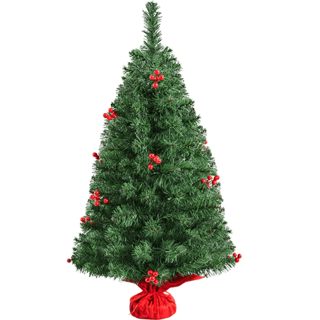 Topeakmart 3ft Prelit Tabletop Christmas Tree with 50 LED Warm Toned Lights Red Berries, Green