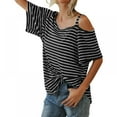 thumbnail image 3 of Women Summer Striped Cold Shoulder Tops Casual Loose T-Shirt Blouse Tunic Top, 3 of 5