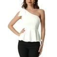 thumbnail image 1 of INSPIRE CHIC Women's One Shoulder Bow Ruffled Elegant Peplum Top S White, 1 of 6