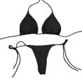 thumbnail image 1 of Traje De Baño De Dos Piezas Con Cuello Halter Para Mujer, Traje De Baño De Tanga Sexy Liso De Licra Con Cordones, Negro, 1 of 6