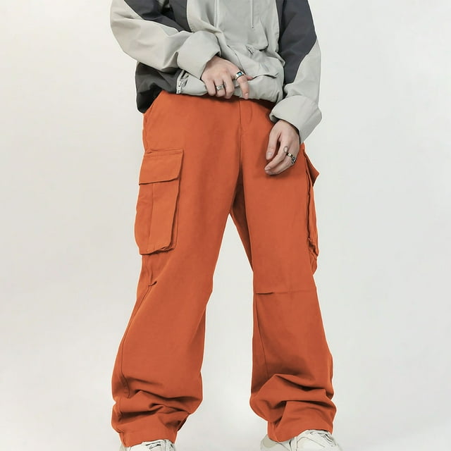 Pantalones cargo deportivos casuales de longitud completa para hombre, con bolsillo y cordón, color sólido, cintura elástica