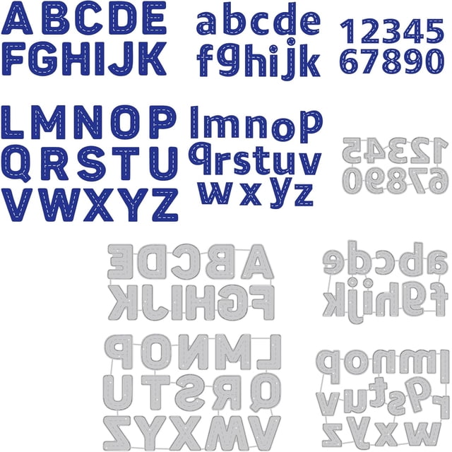 Troqueles de corte de alfabeto en 5 estilos, 26 troqueles de letras, letras mayúsculas y minúsculas, números, plantillas de repujado de acero al carbono