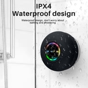 Mini Bluetooth Shower Speaker with LED light, Portable Waterproof Hands-Free Speakerphone, Rechargeable Wireless Stereo Speakers for Beach, Shower & Home (Black)