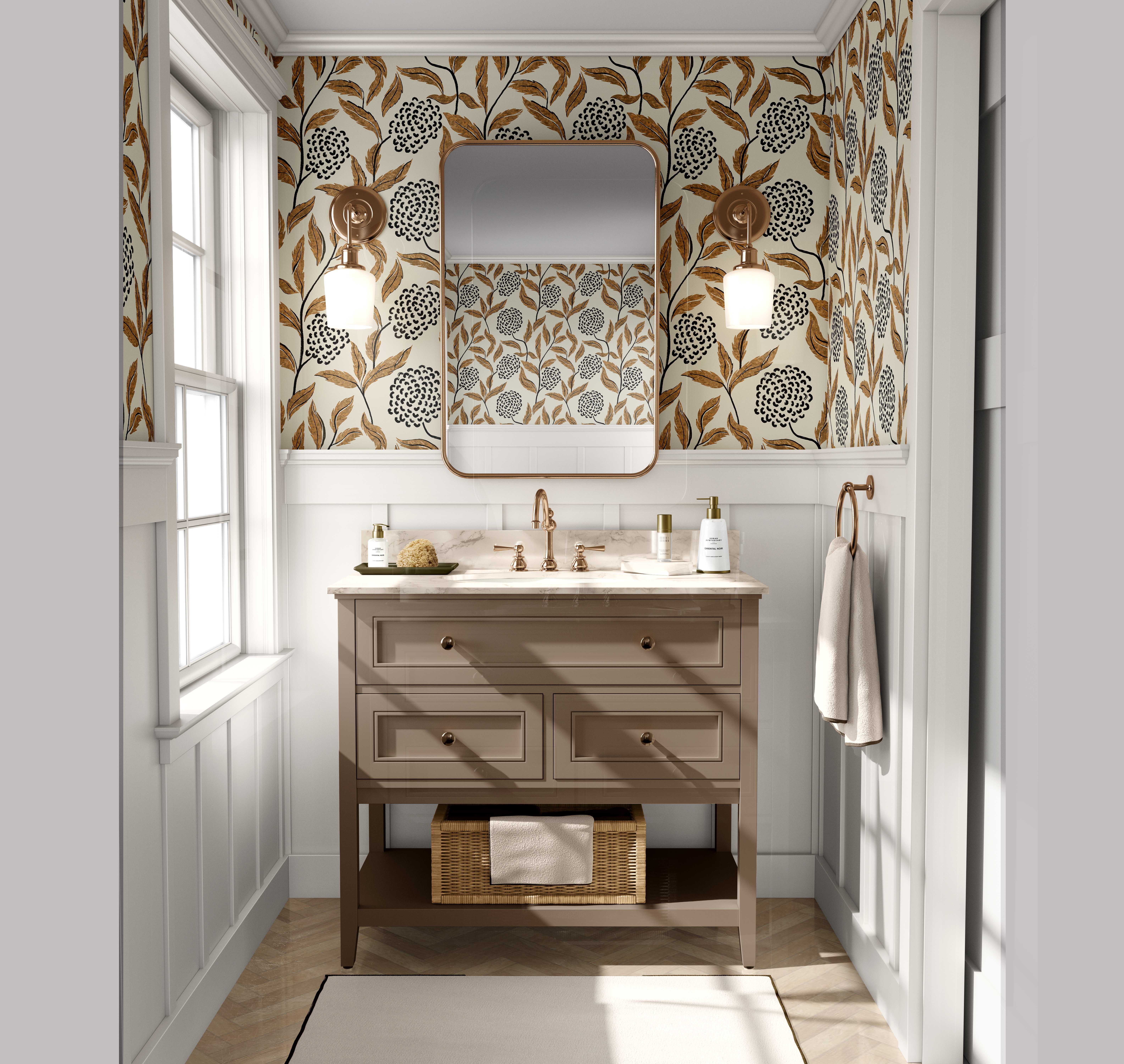 S4Sassy Peel and Stick Wall Covering, Chic Botanical Cluster Print Removable Walls Wrap - Beige Instant Wall Makeover Walls Mural for Bathroom, Laundry Room - Self-Adhesive Wallpaper Vinyl - 25"x60"