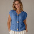 thumbnail image 5 of Sewkxo Womens Crochet Chunky Knit Top Sleeveless Cardigan Casual Button Down Crochet Sweater Vest Tops with Pockets,Royal Blue L, 5 of 6