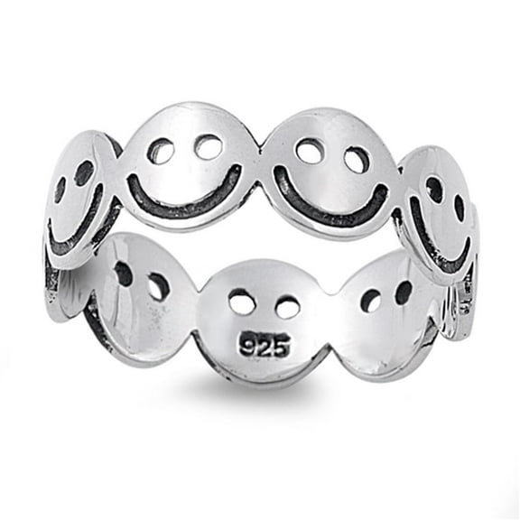 Smiley Face Eternity Happy Ring .925 Sterling Silver Band Jewelry Female Male Unisex Size 6