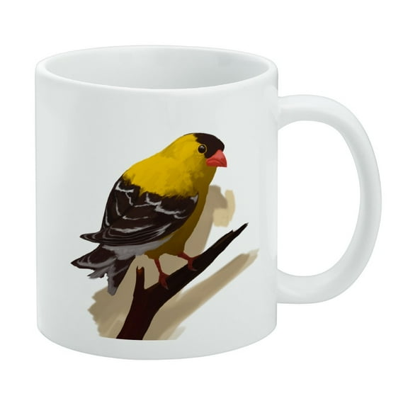 Goldfinch Bird on Tree Limb White Mug