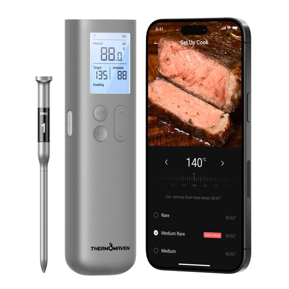 ThermoMaven G1 Wireless Meat Thermometer with Smart Base Control, 3000 FT Sub-1G Wireless Range, Unlimited Range on WiFi