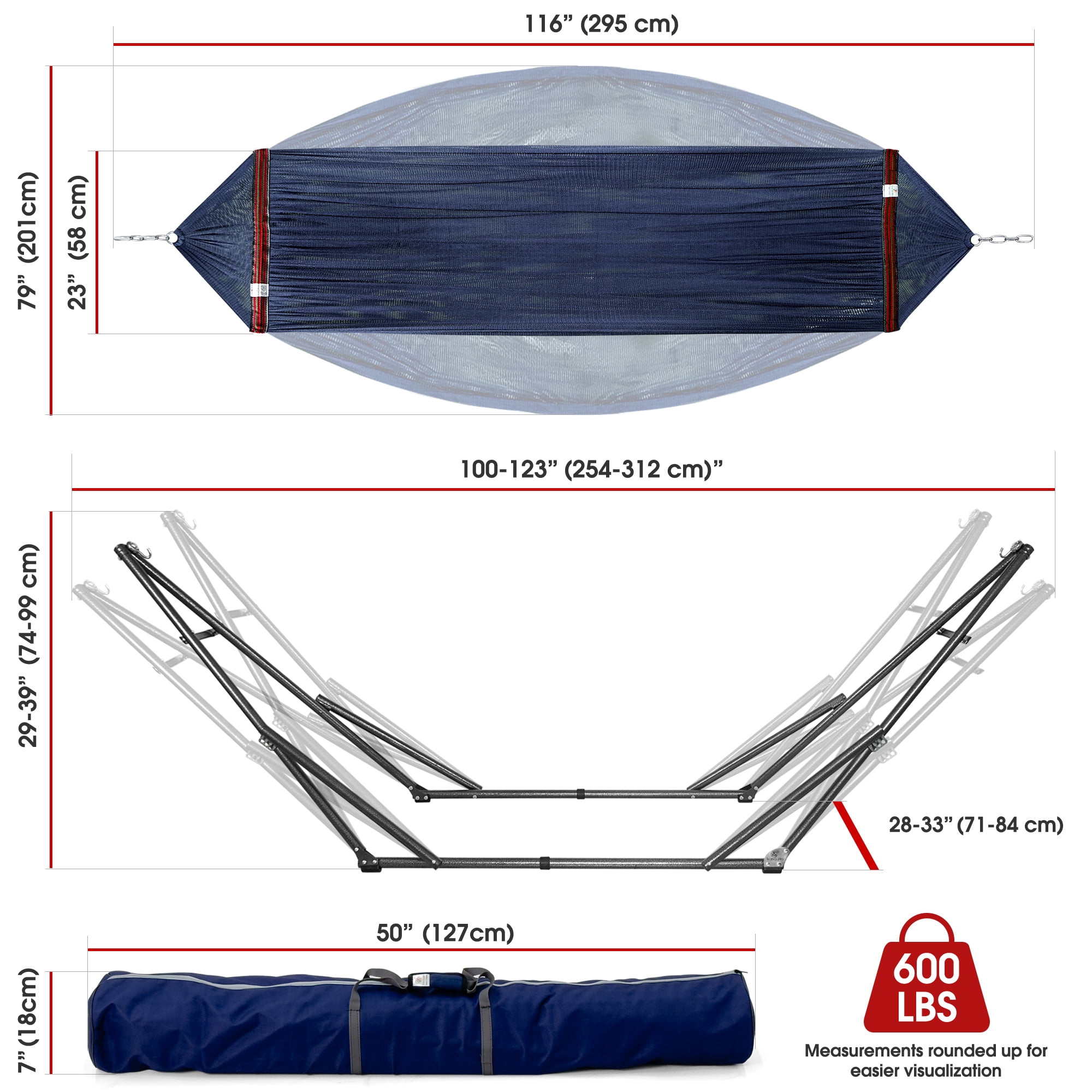 Tranquillo Camping Hammock and Stand, Collapsible Camping Hammock and Stand, 600 lbs Capacity Foldable Hammock for 2 Persons, Premium Noiseless No Screws Heavy Duty Multifunctional Stand, Aegean