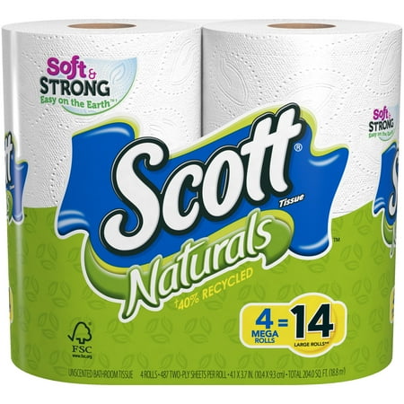 Scott Naturals Unscented Mega Roll Bathroom Tissue, 487 sheets, 4 rolls