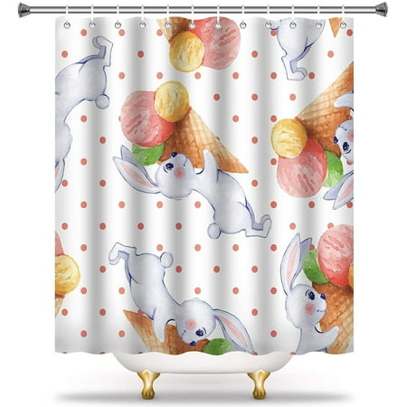 Rabbit Shower Curtain Liner Grey Bunnies Holding Ice Cream Happy Bathtub Fabric For Bathroom Rabbit Shower Curtain Liner Grey, Shower Curtains For Men