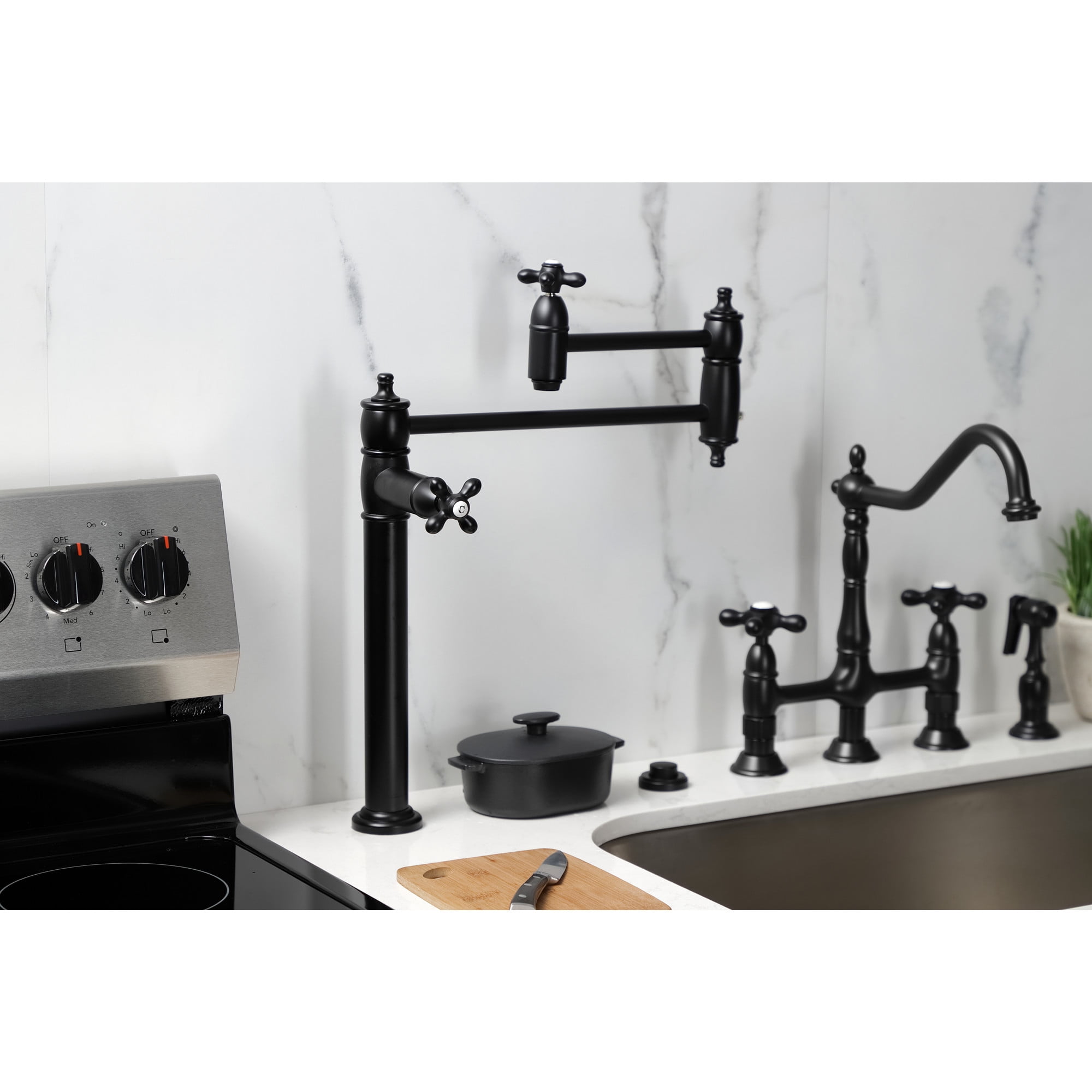 Kingston Brass KS3700AX Restoration Deck Mount Pot Filler Faucet, Matte Black