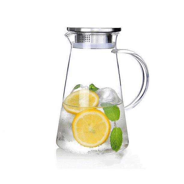 Jarra de cristal RV de 2 litros con tapa, jarra para agua, hielo/vino/leche/jugo