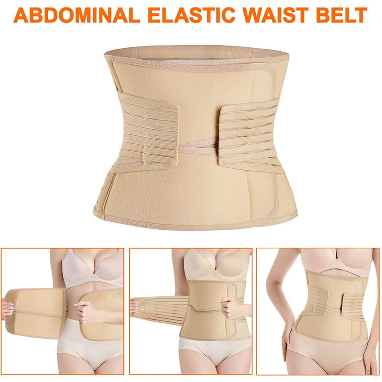 Loday 2 in 1 Postpartum Belly Band Wrap,Postnatal Recovery Tummy Tuck  Girdle Waist Trainer Belt(Beige, S)