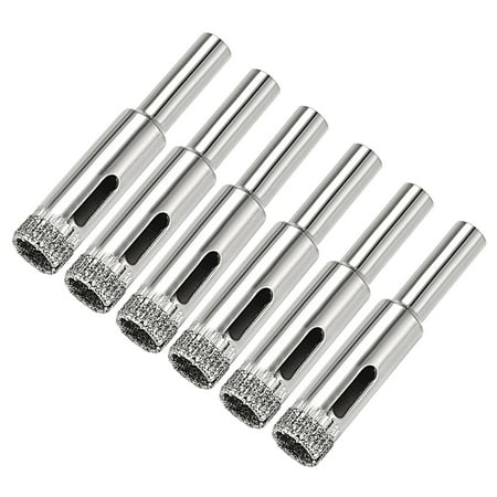 

6pcs 10mm Diamond Drill Bit Hole Saw for Tile Glass Marble Tool Silver Tone