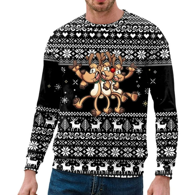 NLLSHGJ Chandails à Capuchon pour Hommes, Chandail Épais pour Hommes, Automne et Hiver, Tendance Décontractée, Chandail de Noël Imprimé, Chandail à Col Rond, Chandails pour Hommes, Chandails à Capuchon pour Hommes, Graphique, Dos