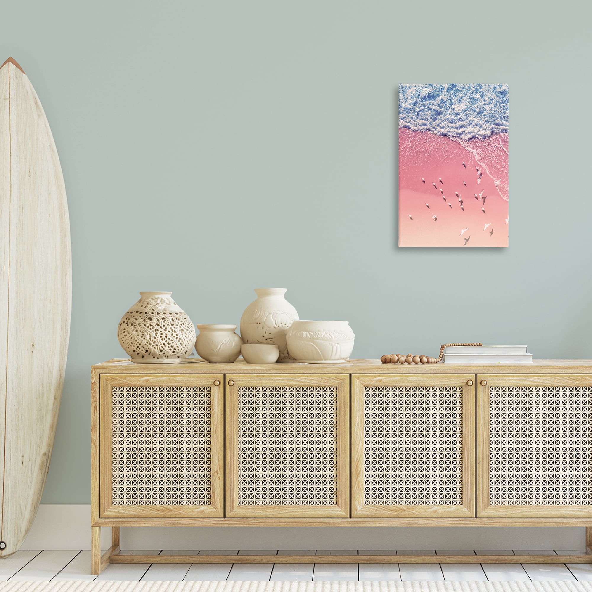 Stupell Industries Aerial Seagulls Pink Beach Landscape & Nature Photography Wrapped Canvas Art Print Wall Art, 20 x 30