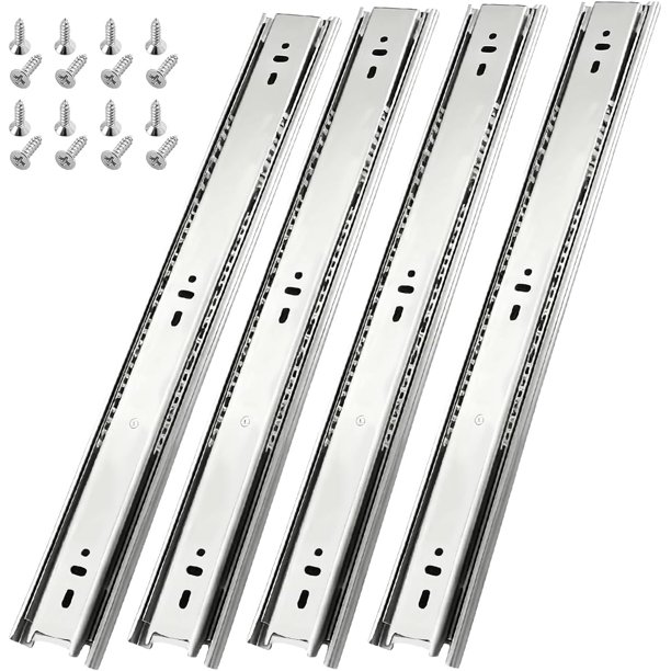 Juegos Rieles para Cajones Extensión Completa Angosta, Corredera para Cajones Telescópica con Sistema de Balines, Extensión Push to Open Reforzada Carga 55LB, Rieles Deslizante para Armario