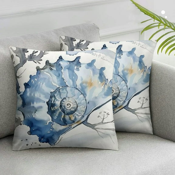 Acheng Nautical Coastal Throw Pillow Covers Ocean Themed Beach Seashell Coral Starfish Pillows Case Soft Cushion Covers for Outdoor Sofa Home Decor,Set of 2 White