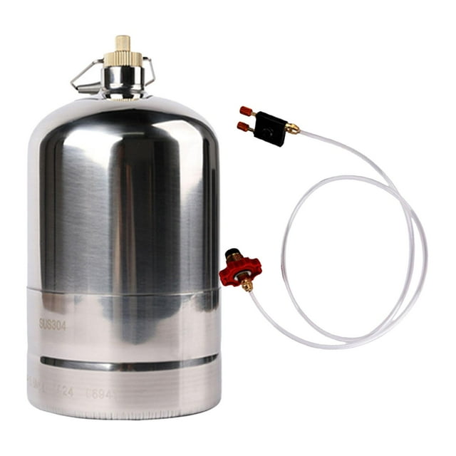 S SERENABLE Bouteille de Gaz en Acier Inoxydable Réservoir de Gaz Gonflable Bidon de Carburant Contenant Vide Rechargeable pour Cuisson Extérieure BBQ Cuisinière de Camping 1,5 L