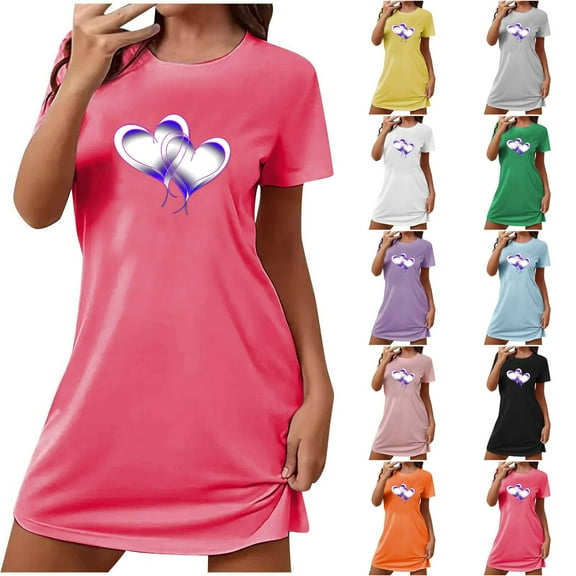 Sakmal Short Sleeve Moo Moos for Women Nightgowns Love Valentines Soft Mumu Dress Short Heart Print Womens Nightgown L