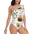 thumbnail image 3 of Pofeuu Honey Bee Insect Print Women's One Piece Swimsuits One Shoulder Swimwear Asymmetric Ruffle Monokinis Bathing Suits-Large, 3 of 6