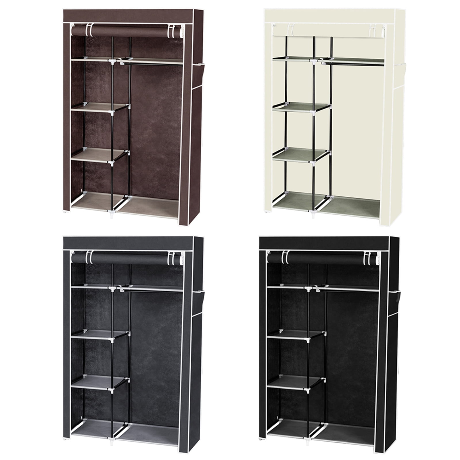Portable Closet Storage Organizer Wardrobe Clothes Rack with Shelves Black