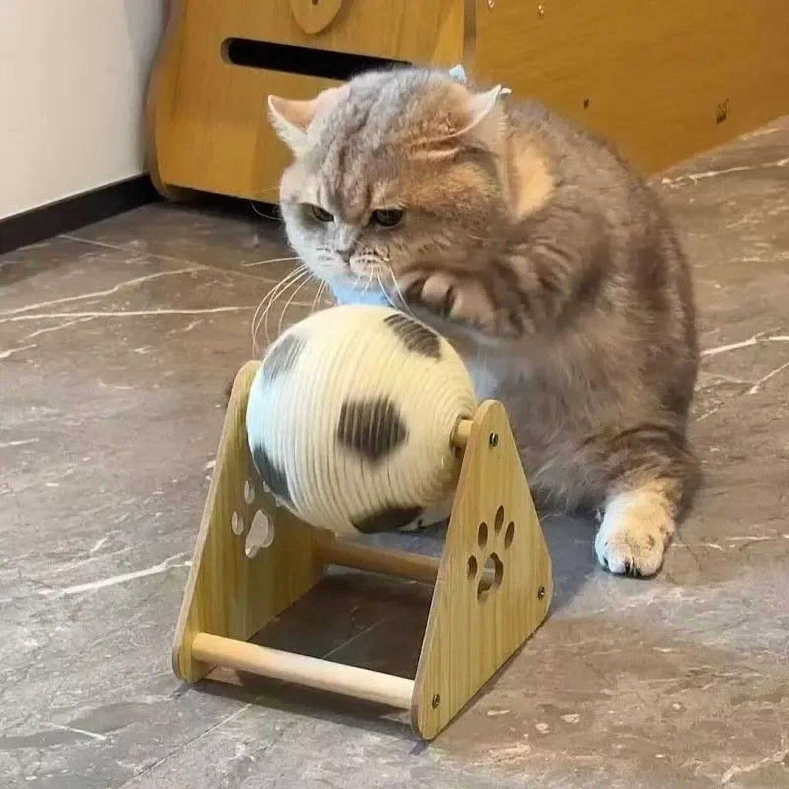 Solid Wood Cat Scratcher Ball - Natural Sisal Rope Interactive Toy for Cats Kittens Dogs Puppies
