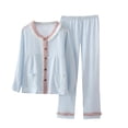 thumbnail image 5 of Blmnix Petite Pajamas Womens Pajama Pants Cute Pajama Sleepwear Sets Tops Long Sleeve Crew Neck Full Blue Straight-Leg Pajama Set Women,M, 5 of 5