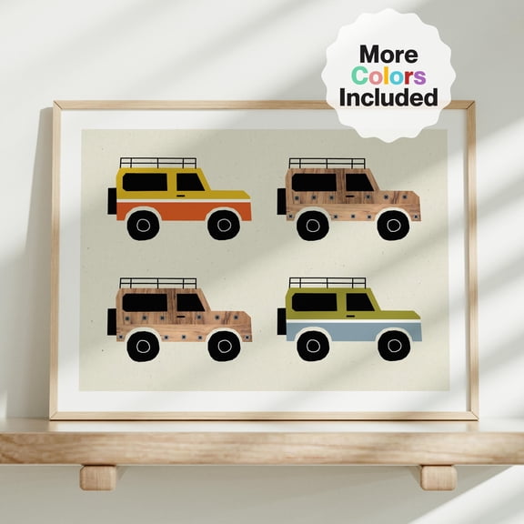 Classic Land Rover Defender Art Print, Classic Bronco Truck Art Print Neutral, Neutral Room Decor, Toddler Neutral Truck Art UNFRAMED Poster, Wall Art for Decor, Present, 12x18