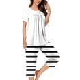 thumbnail image 2 of Nmnitkp Pajamas for Women Set Soft and Friendly Skin Women's Pajamas Set Solid Color with Stripes Short Sleeve Top With Capri Pants Pjs Lounge & Sleepwear Pajama Set with Pockets S-3XL, 2 of 7