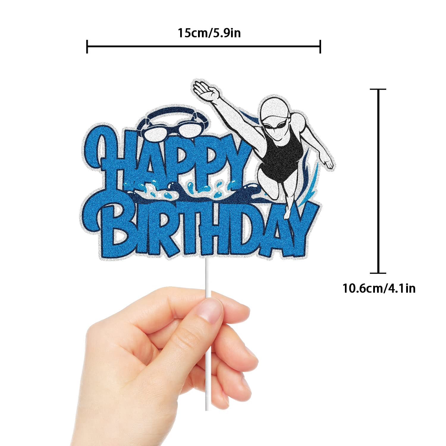 Sommer Strand 'Happy 8th Birthday' Cake Topper | Blaue Glitzer-Deko Für Geburtstagsparty | 11 Zoll
