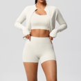 thumbnail image 2 of KHONTS 3 Piece Workout Sets for Women High Waist Seamless Shorts Crop Tops Jacket Gym Yoga Outfit Stretchy Sports Bra Set White XL, 2 of 5