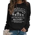 thumbnail image 2 of Sudadera informal para mujer, decoración estampada, manga larga, cuello redondo, Top de poliéster para todas las estaciones, Top negro, palabras blancas XXL, 2 of 5