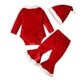 thumbnail image 3 of Afdoent Kids Toddler Girls Clothing Set My First Christmas Baby Girls Christmas Outfit Long Sleeve Romper Flare Pants Set Hat 3Pcs Fall Winter Clothes 6-12 Months, 3 of 9