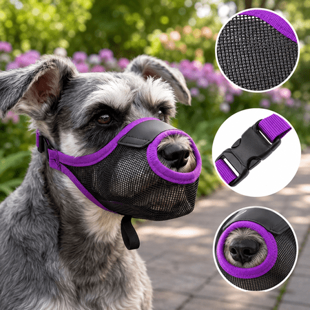 Breathable Dog Muzzle Mesh Mouth Guard Prevents Biting Barking Scavenging Pet Muzzle for Large Dogs Training Grooming Outdoor Walks Purple S