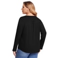 thumbnail image 5 of Women Plus Size Lace Pleated Shirt Round Neck Short Sleeve Loose Blouse Summer Casual Tunic Top Long Sleeve Black XL, 5 of 9