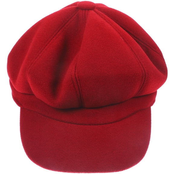 Landege Women's Wool Blend Octagonal Beret Hat, Warm Autumn Winter Stylish Peaked Cap for Girls in Red Color