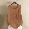 thumbnail image 1 of Womens Tank Tops, Womens Tank Top, Womens Solid Color Tank Top with Round Neck Faux Cotton and Linen Button Design and A Sense of Top with Round Neck Tank Tops, 1 of 4