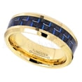 thumbnail image 2 of 8mm Tungsten Ring - Polished Yellow Gold Plated Comfort Fit Tungsten Ring with Blue and Black Carbon Fiber Inlay - TN335s14, 2 of 3