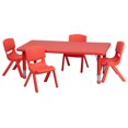 thumbnail image 1 of 24''W x 48''L Rectangular Red Plastic Height Adjustable Activity Table Set with 4 Chairs, 1 of 9