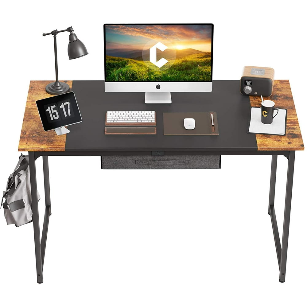 CubiCubi Computer Desk with Drawer 47" Splice Board, Black and Rustic