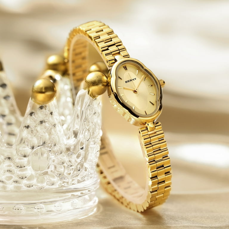 BERNY Small Gold Watches for Women, Dainty Luxury Irregular Oval