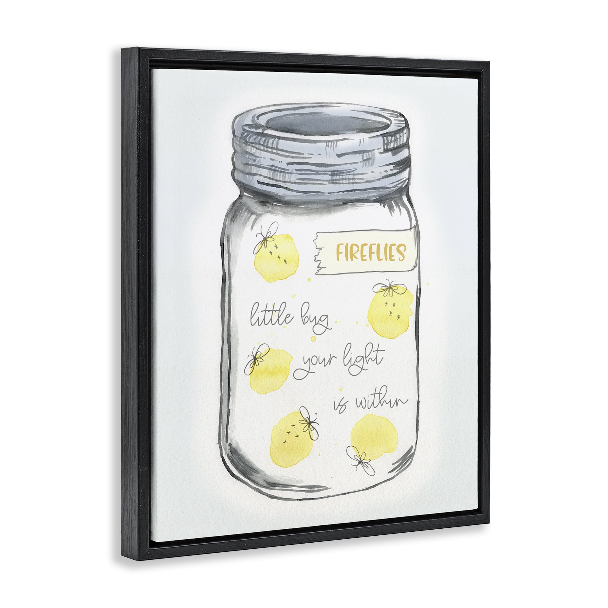 Stupell Industries Firefly Light Phrase Typography Painting Black Floater Framed Canvas Art Print Wall Art, 25 x 31