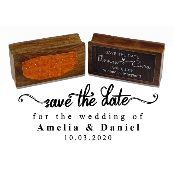 Printtoo Personalized Wedding Wood Mounted Rubber Stamp Save The Date Custom Stamper-2.6 x 1.1 Inches