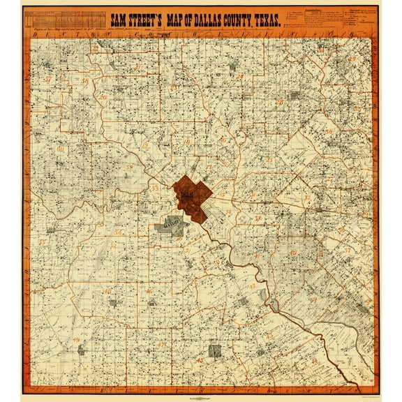 Historic County Map - Dallas County Texas - Street 1902 - 23 x 25.52 - Vintage Wall Art