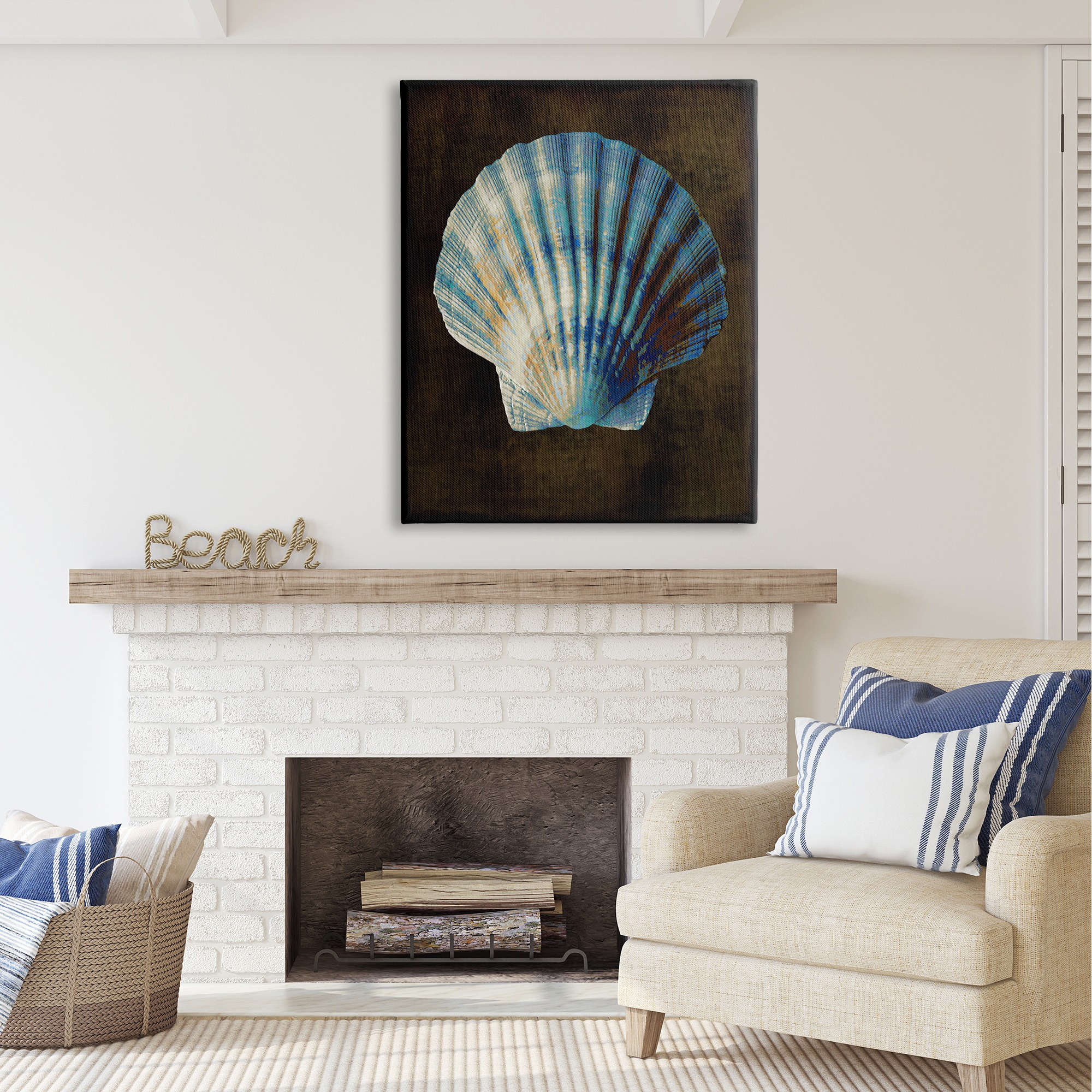 Stupell Industries Dark Clam Shell Nature Painting Gallery Wrapped Canvas Art Print Wall Art, 36 x 48