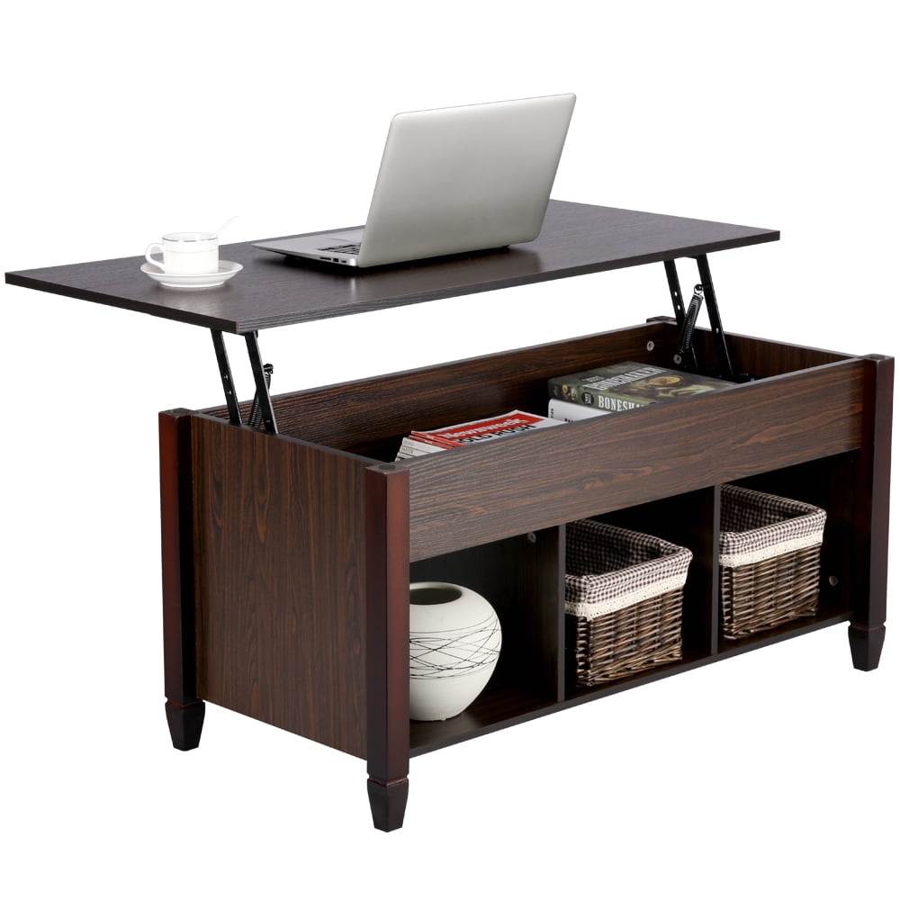 SmileMart Modern Wood Lift Top Coffee Table with 3 Storage Compartments, Es...